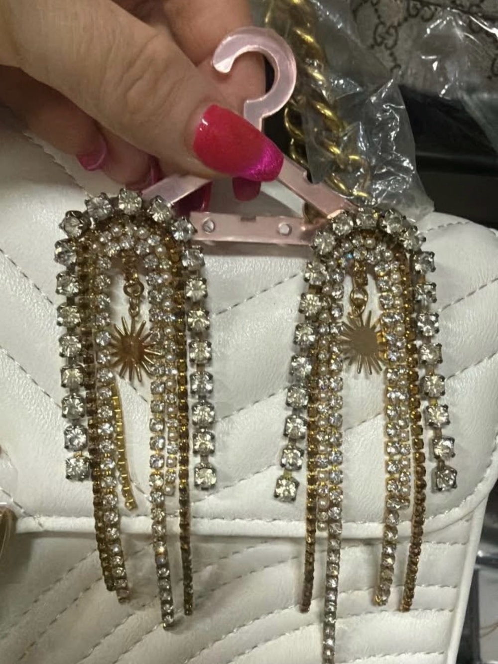 Gold-tone Crystal Fringe Drop Earrings with Starburst Charm - Women Jewelry